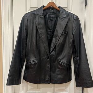 Y2K Express 100% Genuine Leather Black Blazer Jacket Women’s Small